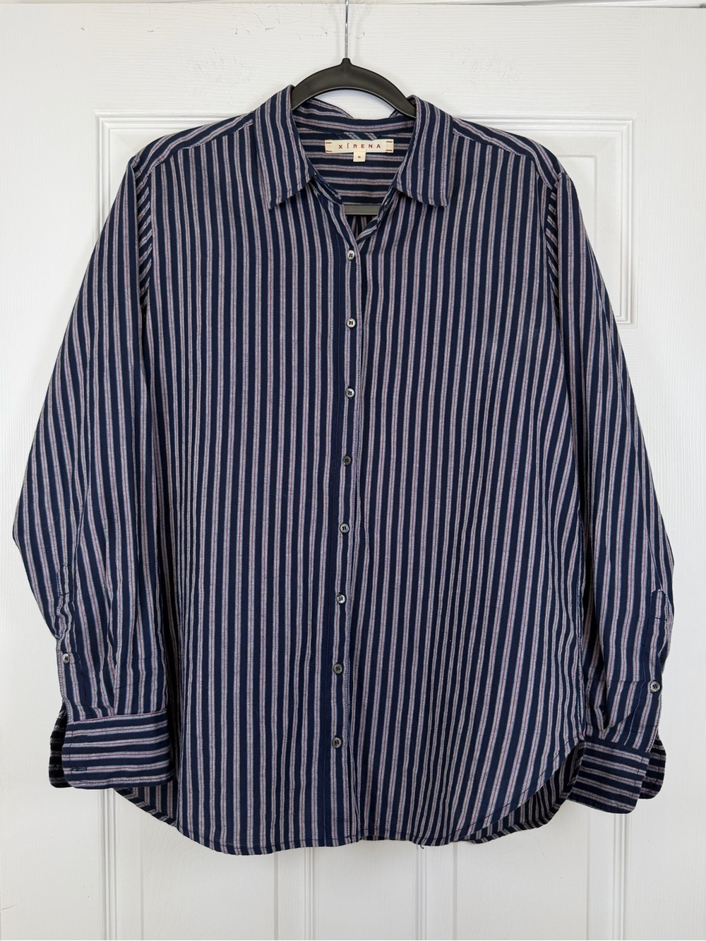 Xirena Size S • Navy Blue Beau Button Up Shirt Stripe.